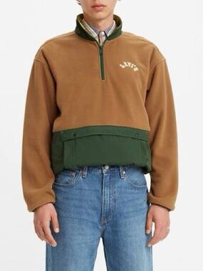 Levi’s Quarter Zip Polar Fleece – Men’s Small – Python Green/Neutral – Like New